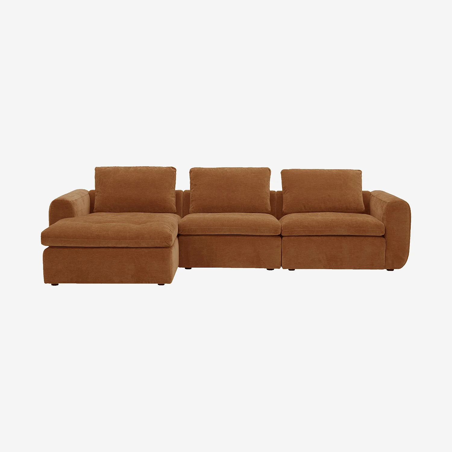 Grand canapé d'angle gauche modulable en tissu - Marron noisette - 2