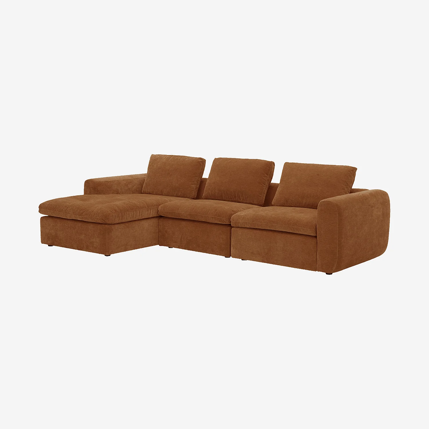 Grand canapé d'angle gauche modulable en tissu - Marron noisette - 1