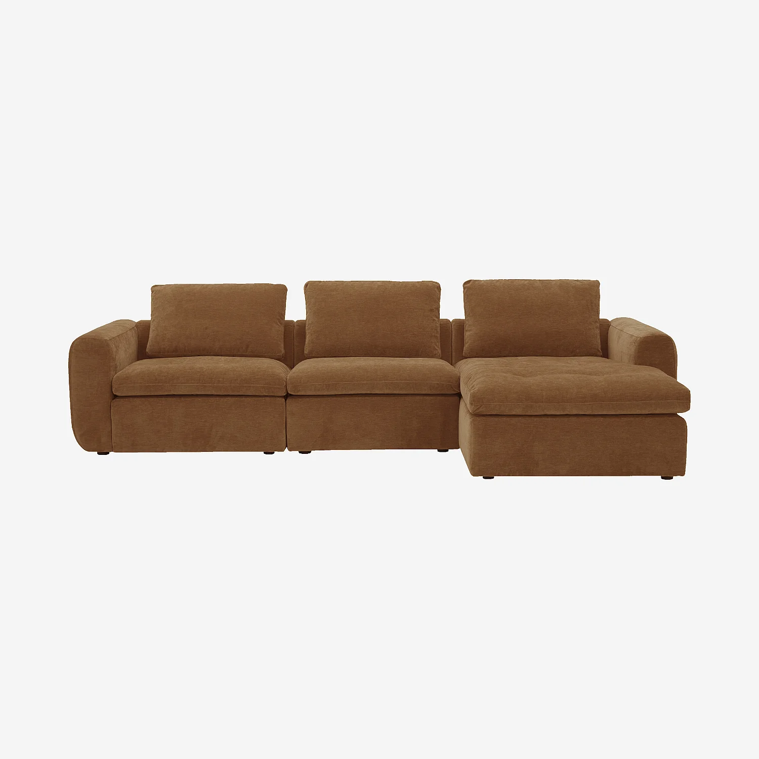 Grand canapé d'angle droit modulable en tissu - Marron noisette - 2