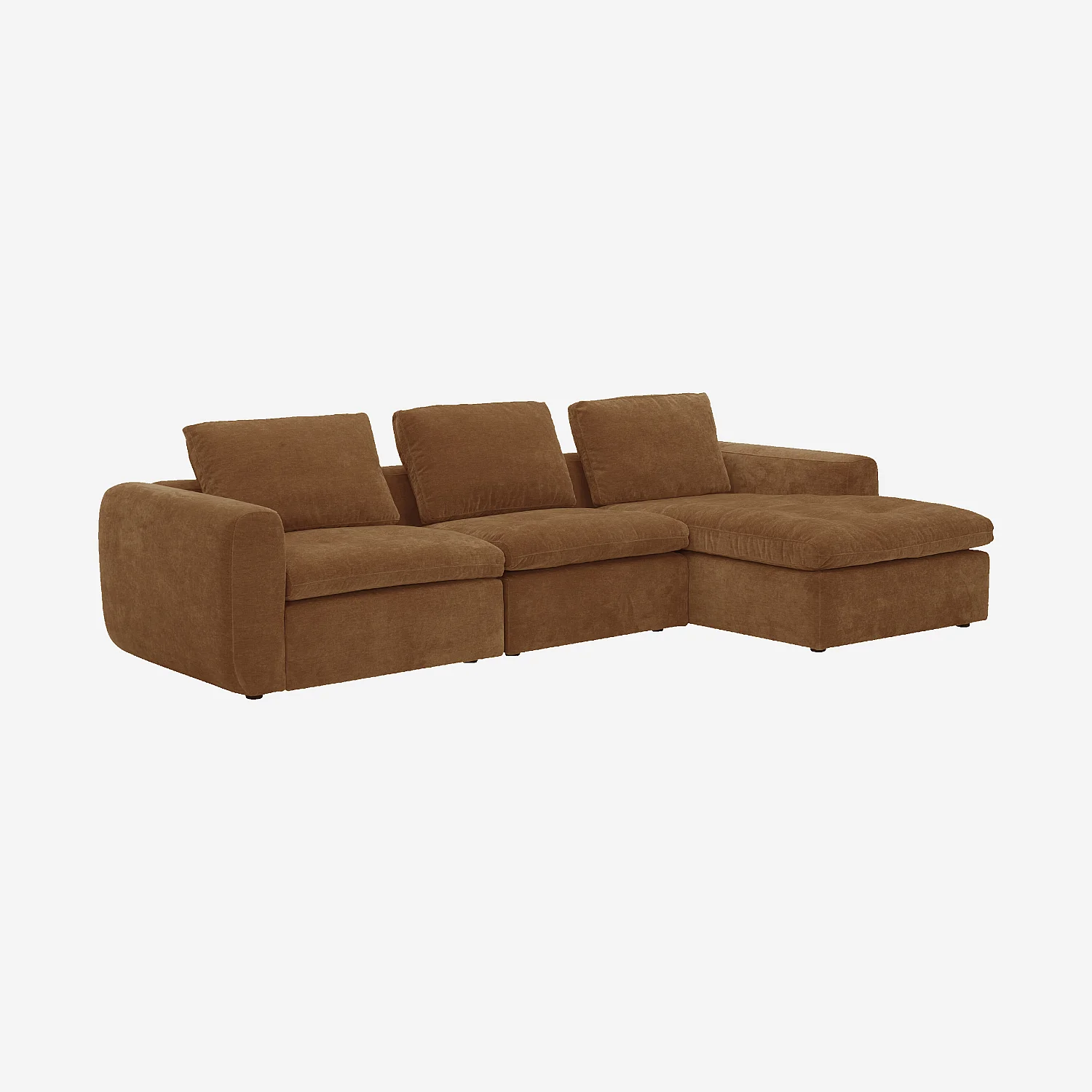 Grand canapé d'angle droit modulable en tissu - Marron noisette - 1