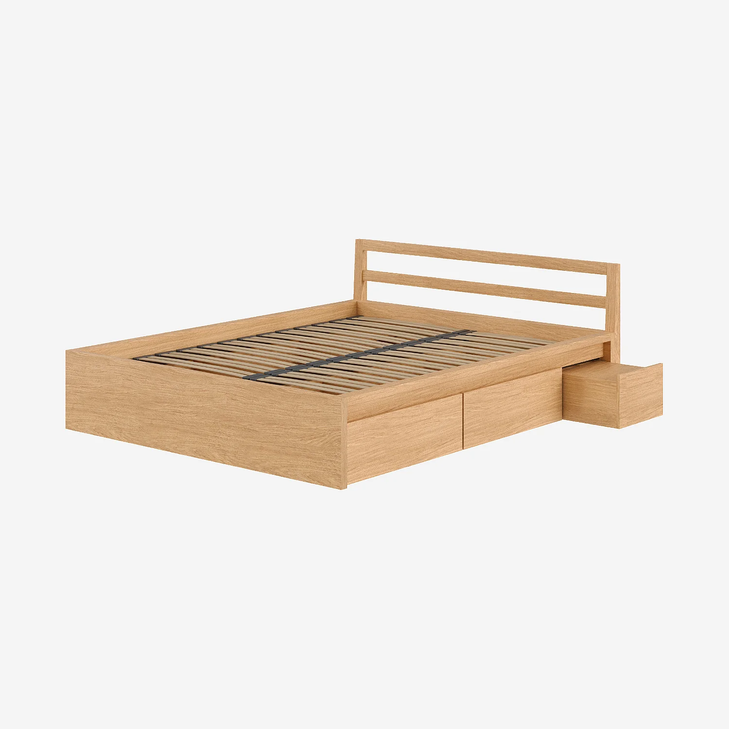 Seng 140 x 200 cm med oppbevaring i eik – Natur - 5