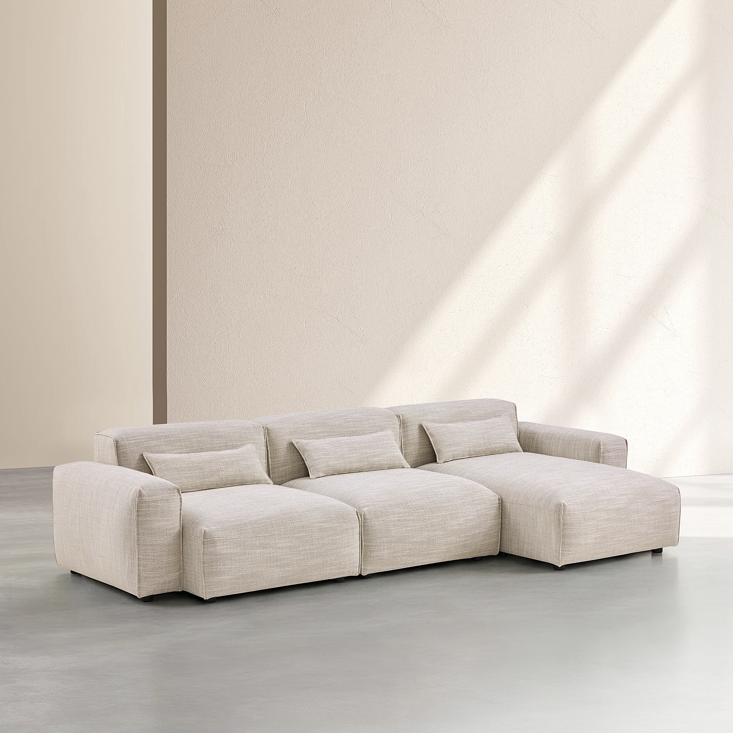 Divano angolare destro modulare in tessuto - Beige mélange - 3