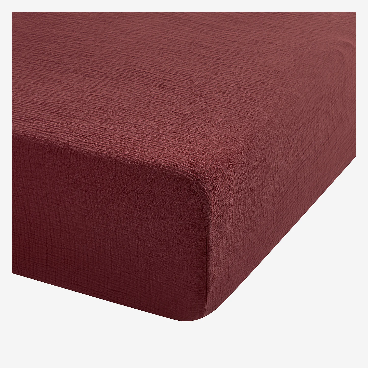 Drap housse en double gaze de coton - 160 x 200 cm - Bordeaux - 4