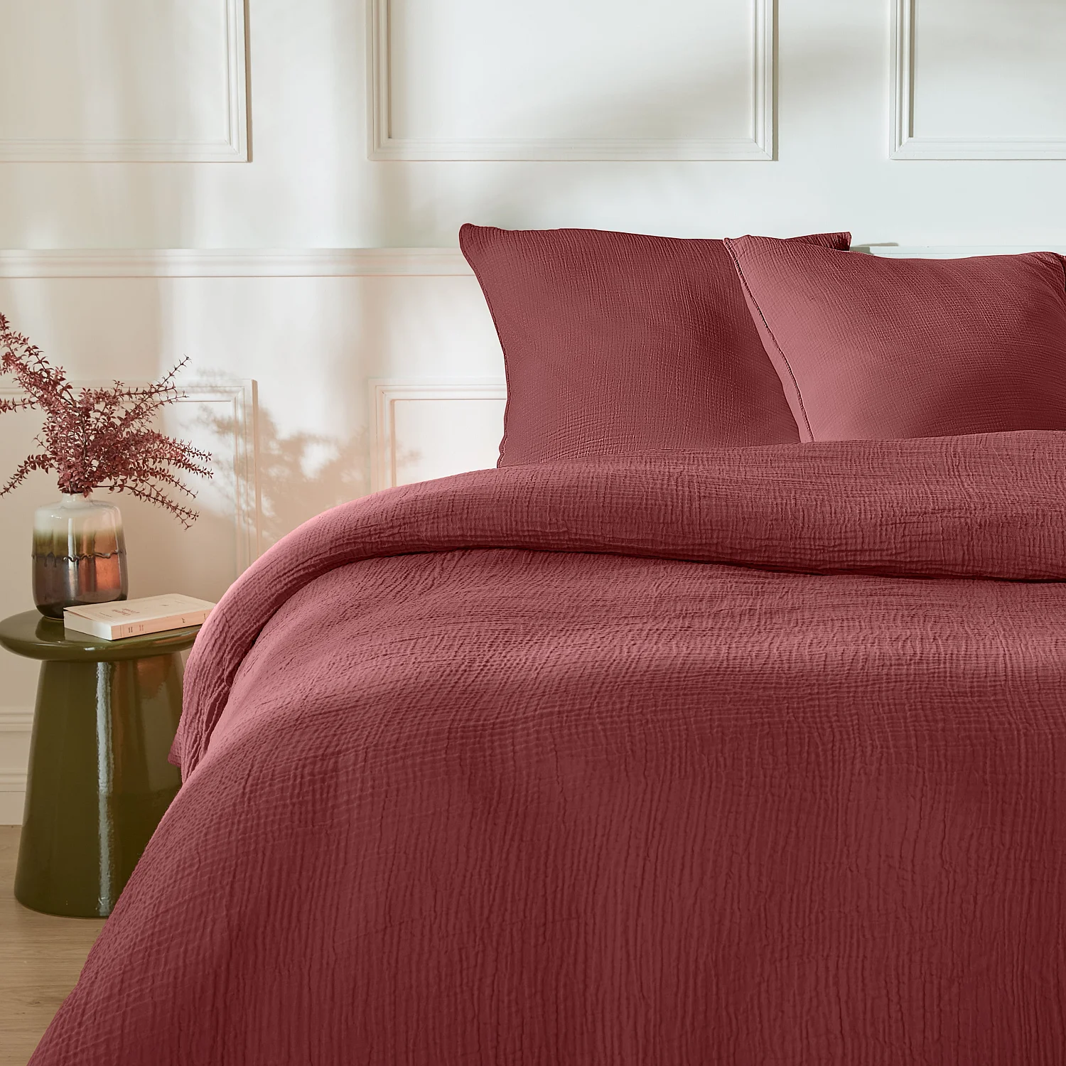 Housse de couette en double gaze de coton - 240 x 220 cm - Bordeaux - 6