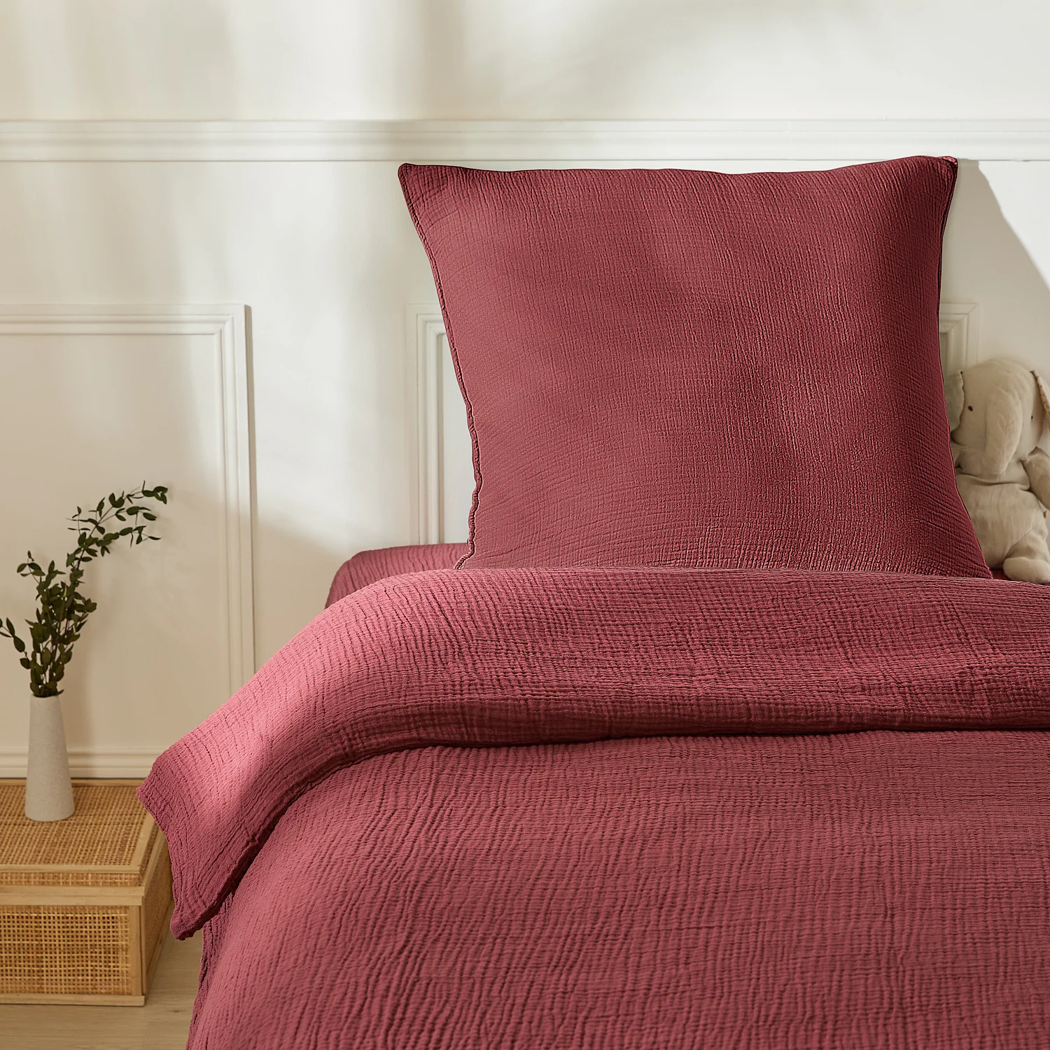Taie d'oreiller en double gaze de coton - 65 x 65 cm - Bordeaux - 3
