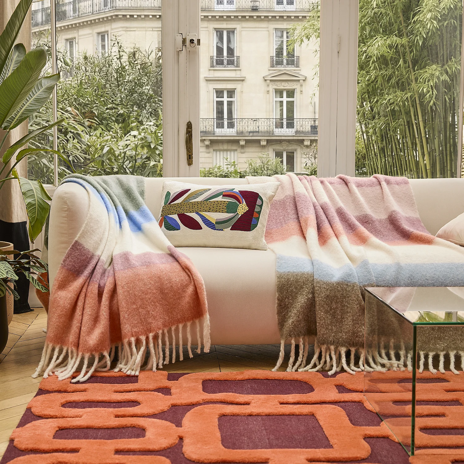 Plaid en laine - 130 x 170 cm - Rose et bleu - Design by Floriane Jacques - 3