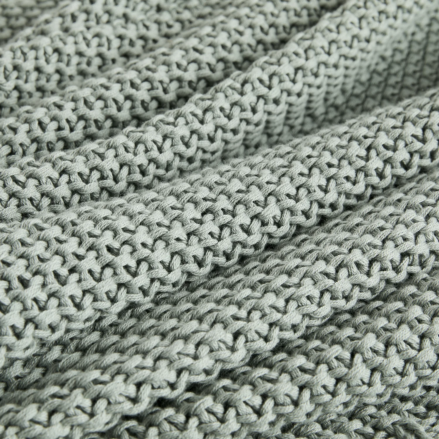 Plaid tricoté en coton - 130 x 170 cm - Céladon - 3