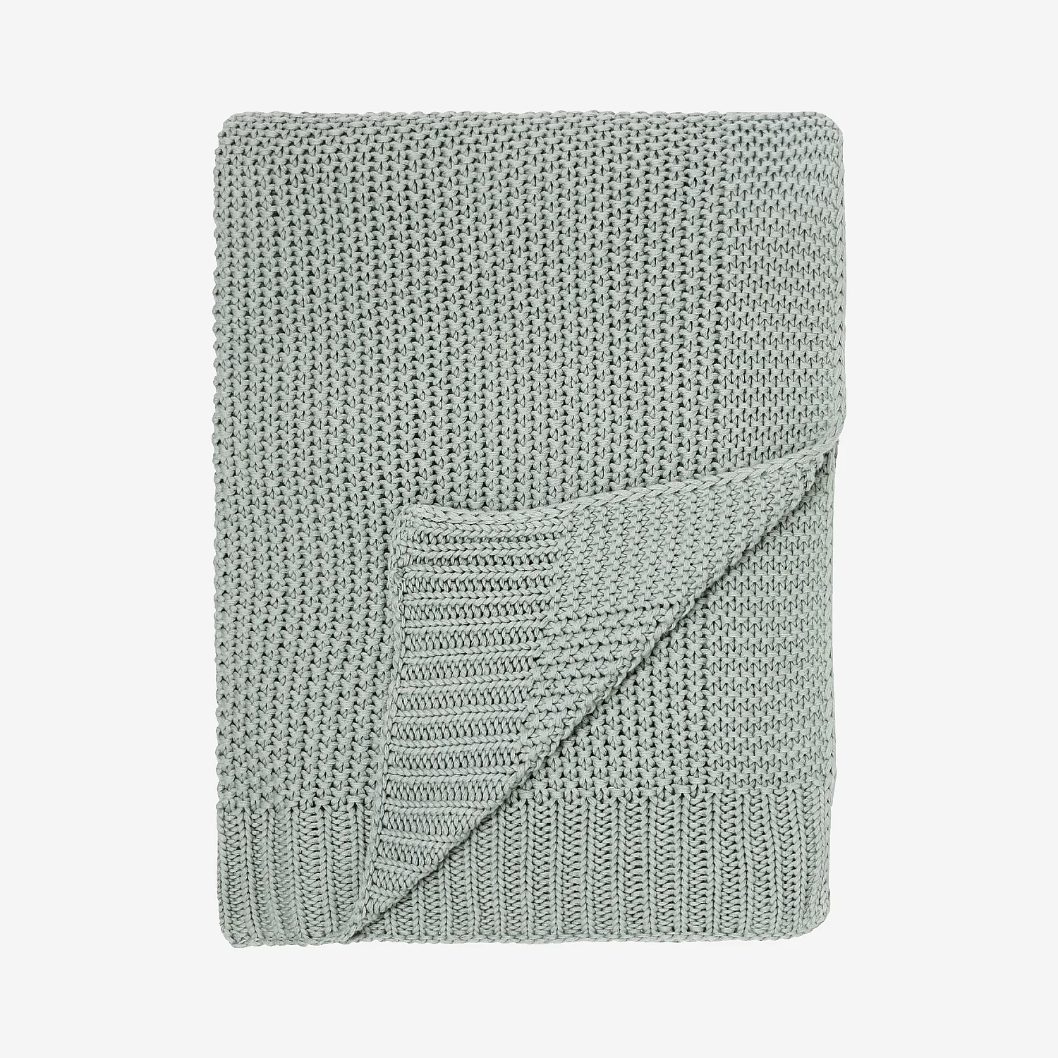 Plaid tricoté en coton - 130 x 170 cm - Céladon - 2