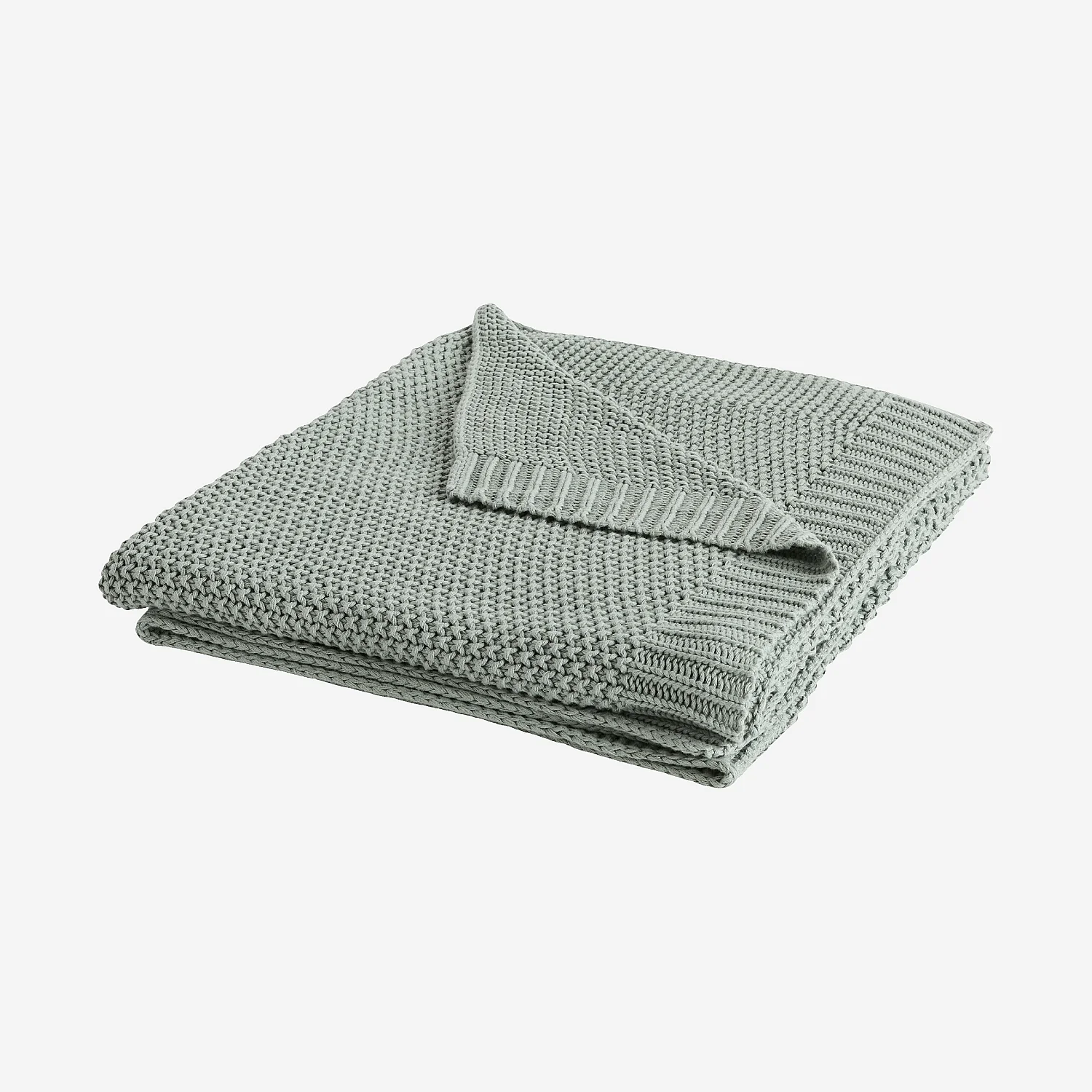Plaid tricoté en coton - 130 x 170 cm - Céladon - 4