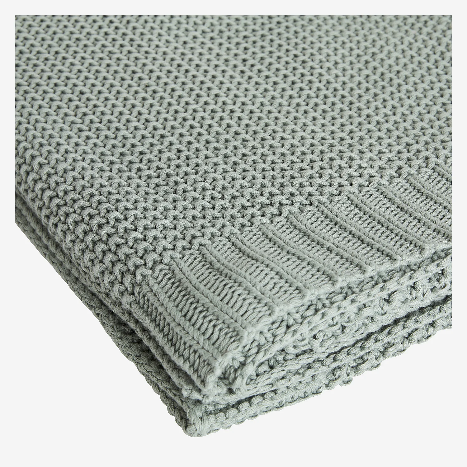 Plaid tricoté en coton - 130 x 170 cm - Céladon - 5