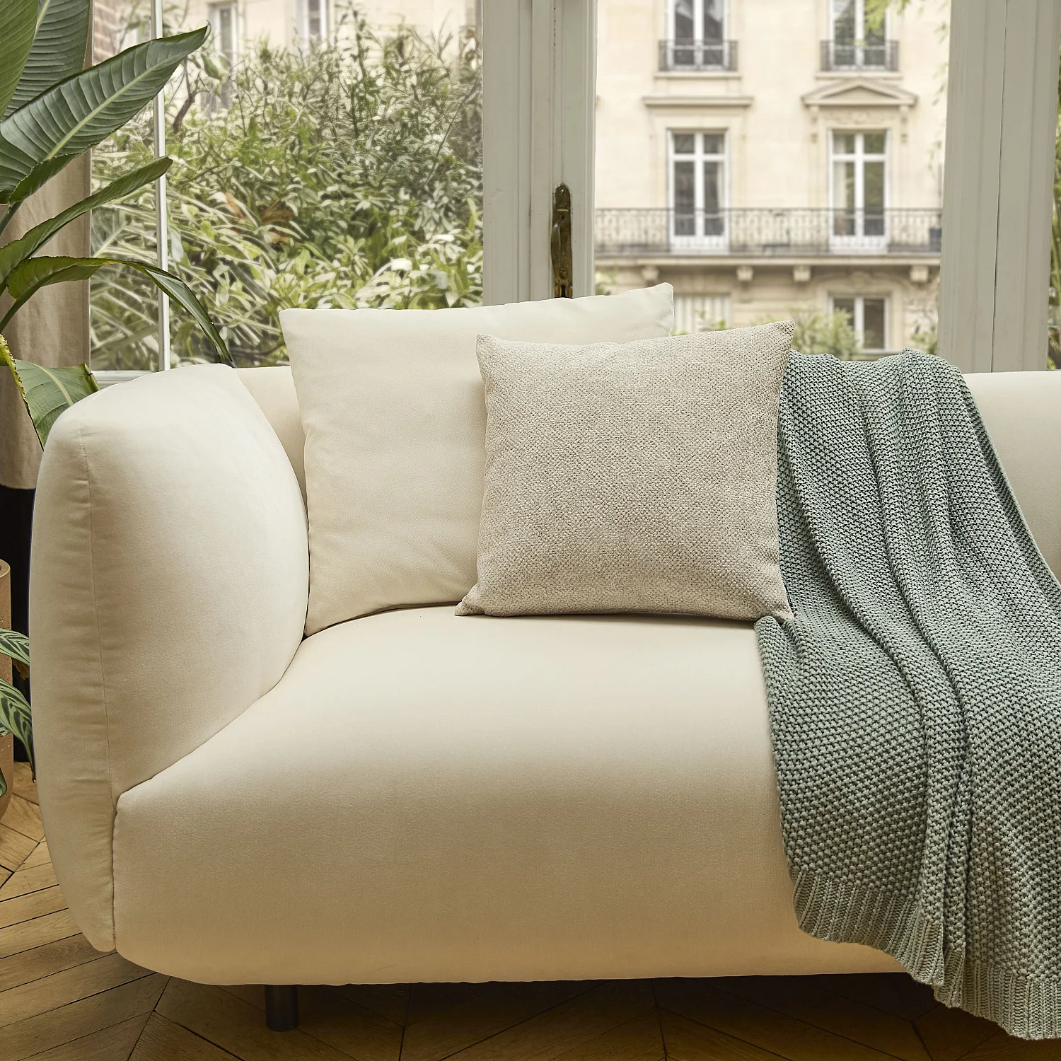 Coussin en tissu texturé - 44 x 44 cm - Ecru - 7