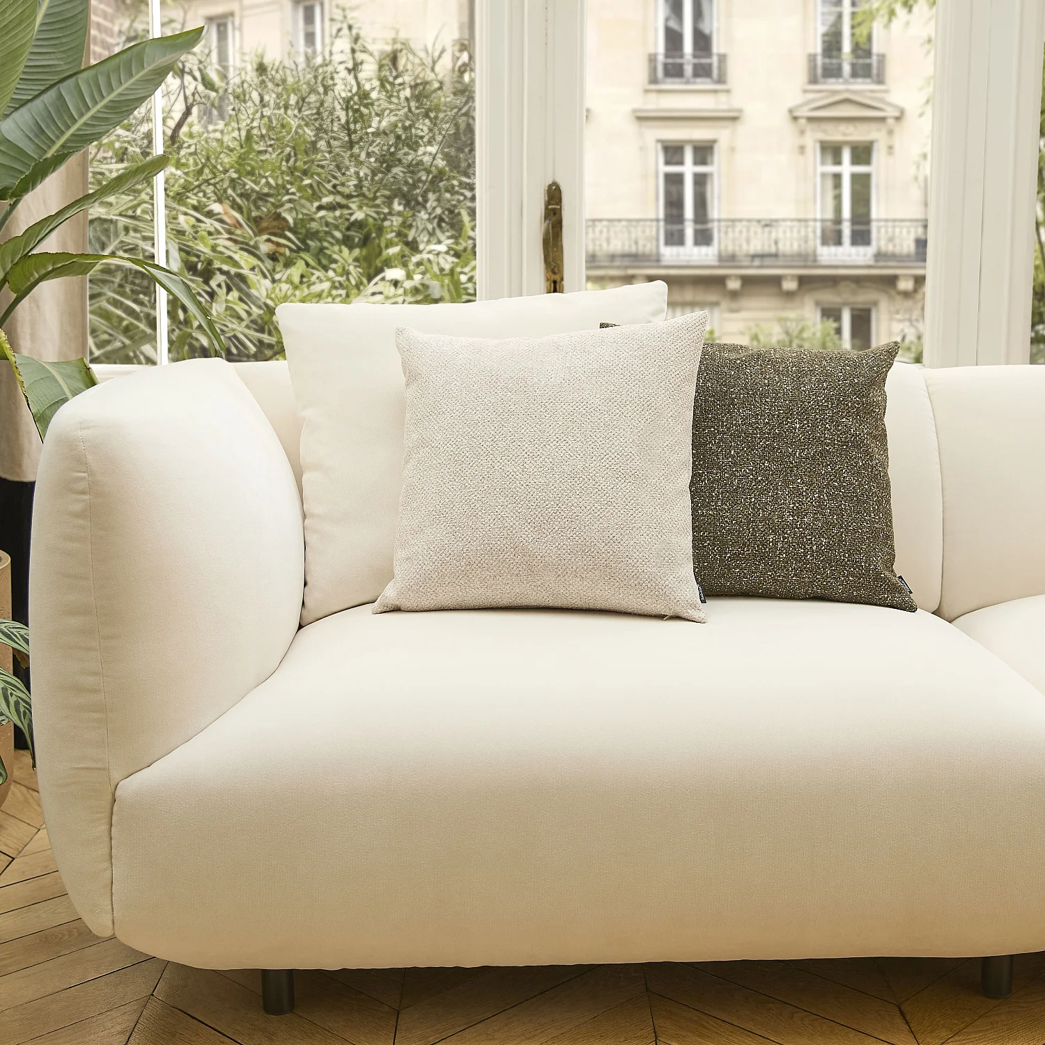 Coussin en tissu texturé - 44 x 44 cm - Ecru - 3