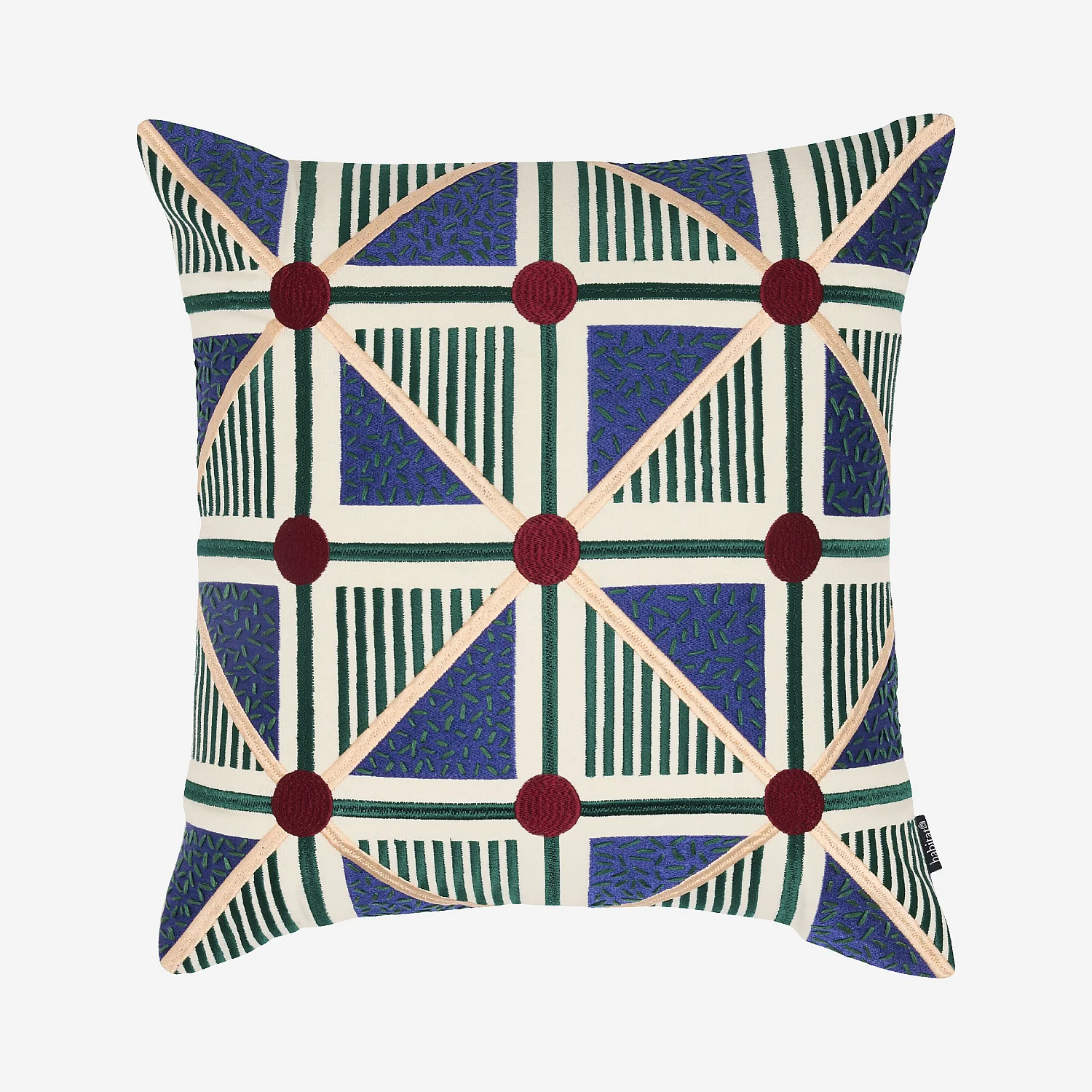 Cojín bordado de algodón - 45 x 45 cm - Azul y verde - Design by by Floriane Jacques - 2