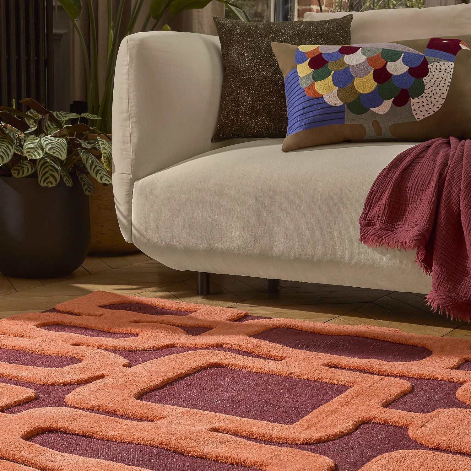 Tapis tufté en laine - 160 x 230 cm - Bordeaux et orange - 5