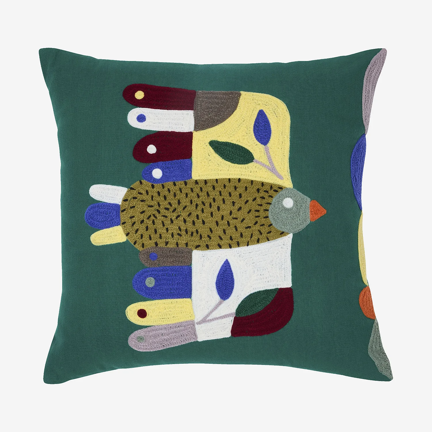 Cojín bordado de algodón - 45 x 45 cm - Verde - Design by by Floriane Jacques - 2