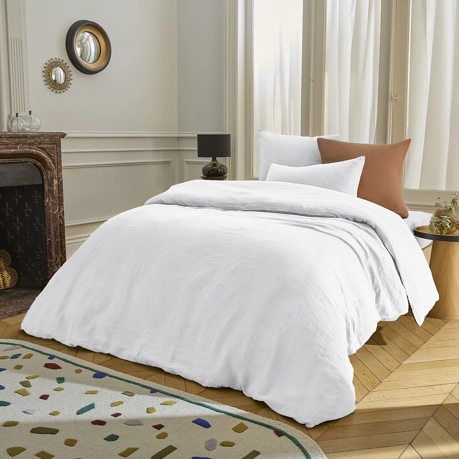 Housse de couette en lin - 260 x 240 cm - Blanc - 7