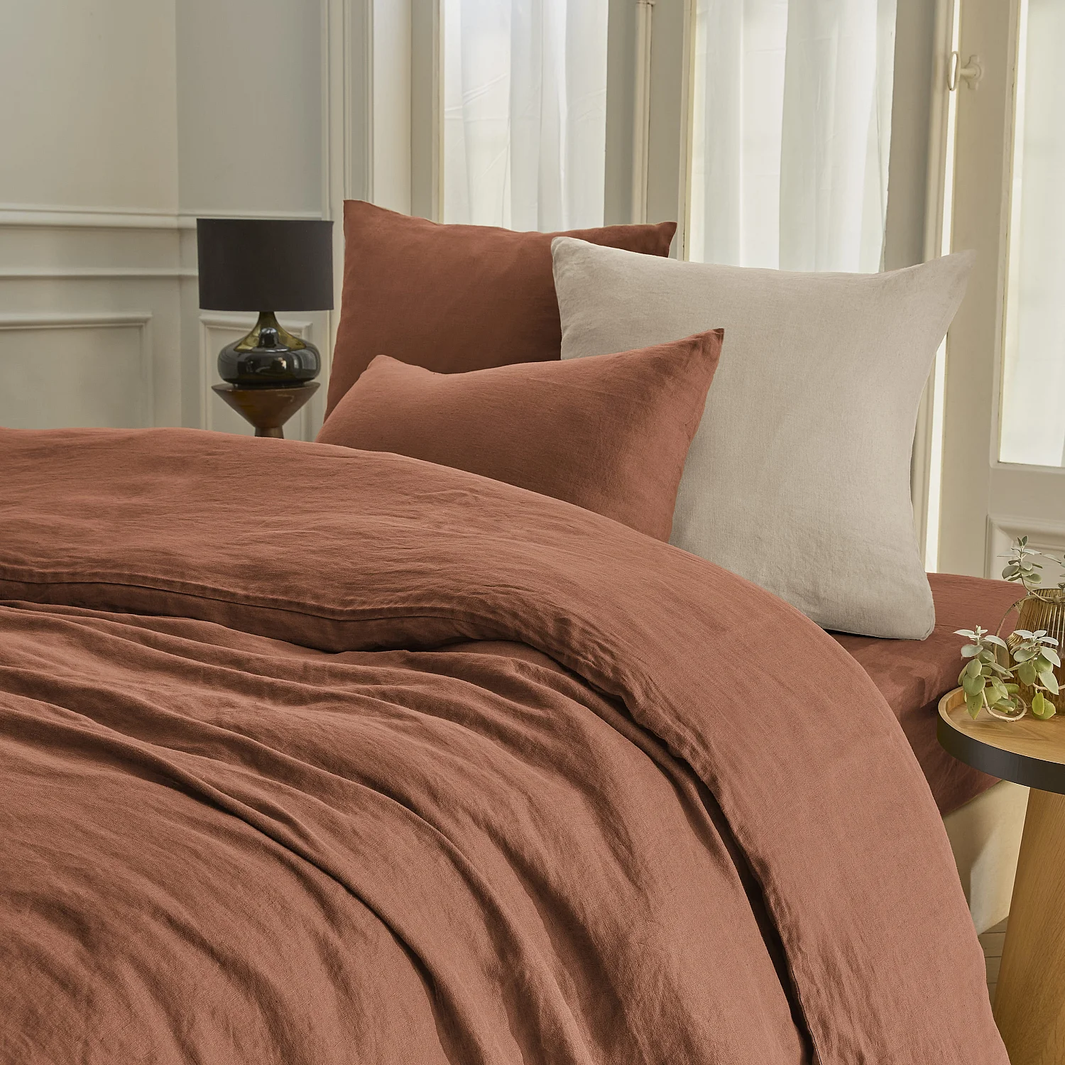 Housse de couette en lin - 260 x 240 cm - Brun - 7