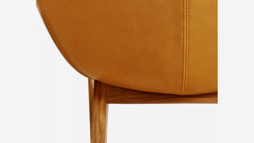Armchair in Lecce fabric, nature and brown vintage leather with oak legs