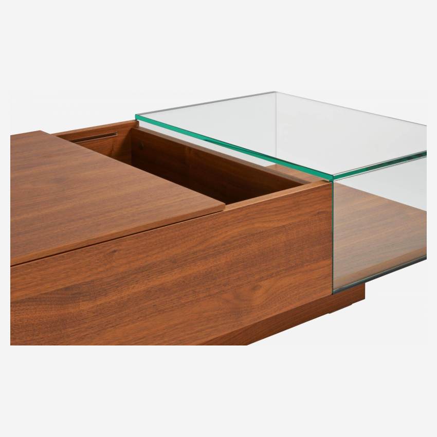 Glass and walnut coffee table