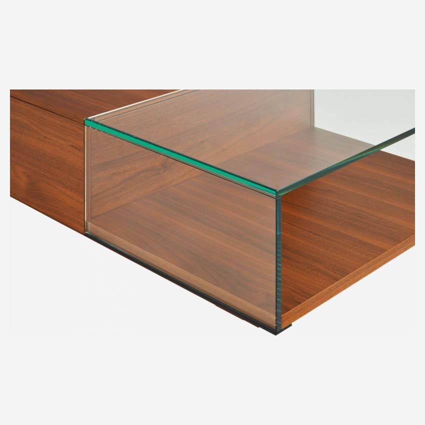 Glass and walnut coffee table