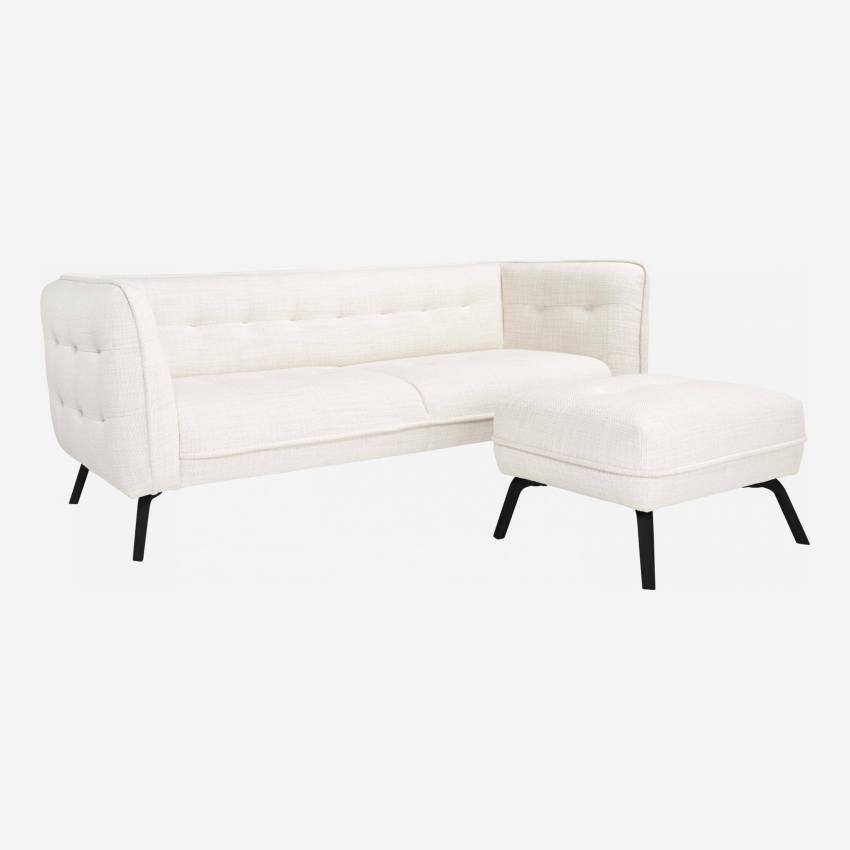 3-Sitzer-Sofa aus Fasoli-Stoff - Weiß - Dunkle Füße
