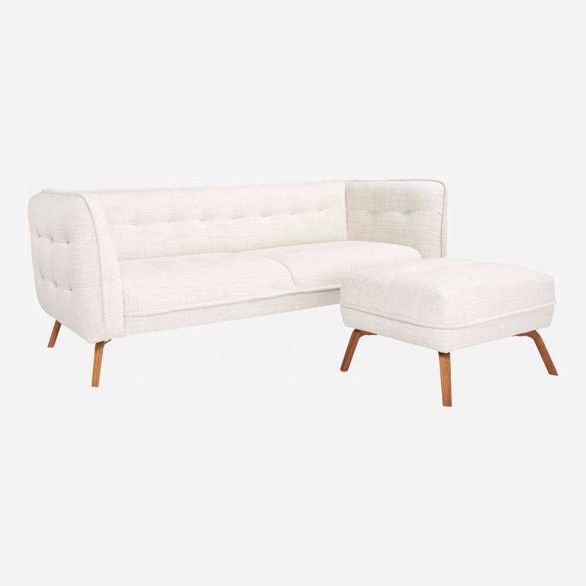 3-Sitzer-Sofa aus Fasoli-Stoff - Weiß - Eichenfüße