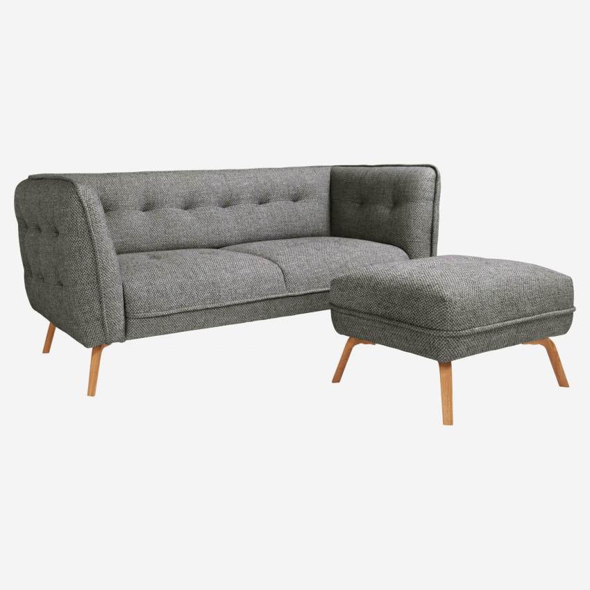 2-Sitzer-Sofa aus Bellagio-Stoff - Grauschwarz - Eichenfüße