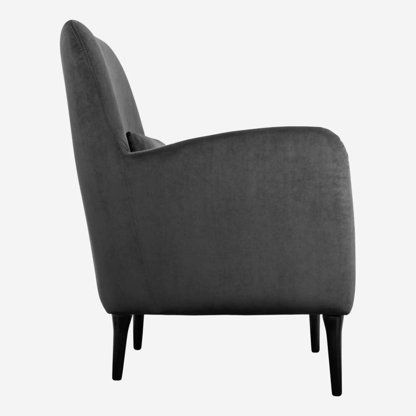 Velvet armchair - Silver grey - Dark legs