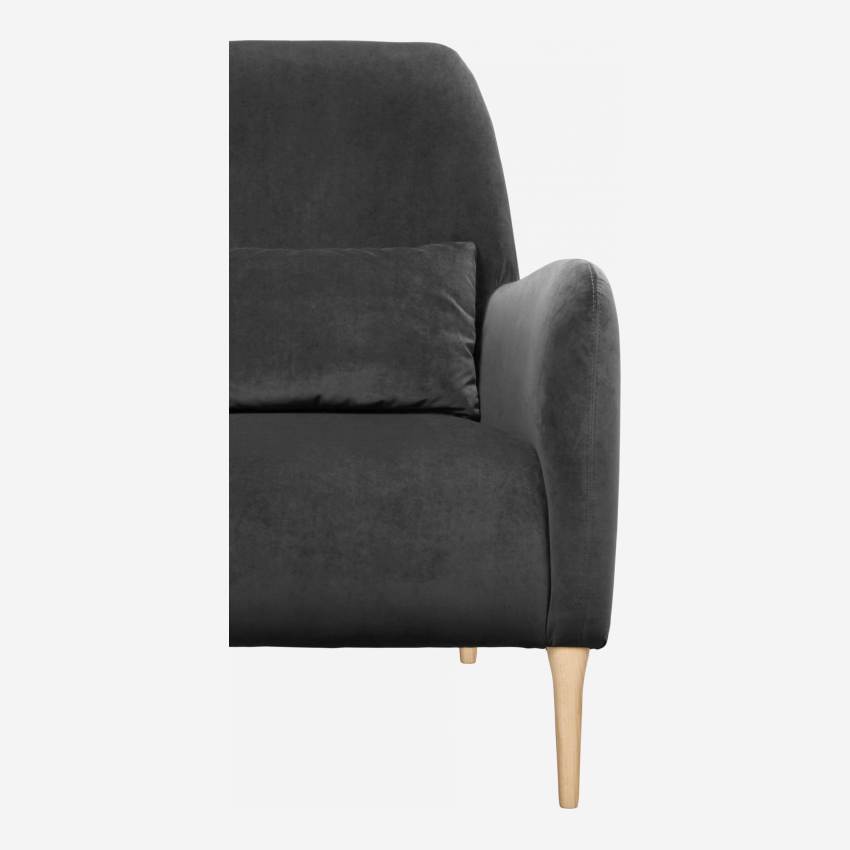Velvet armchair - Silver grey - Oak legs