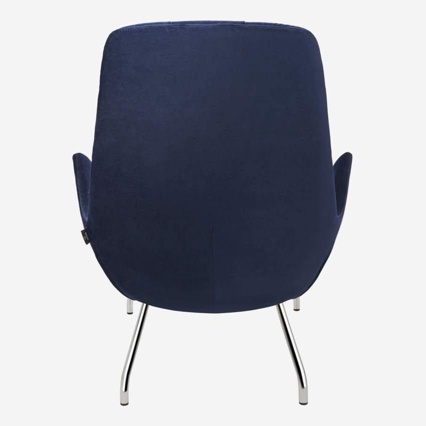 Armchair in Super Velvet fabric, dark blue with chromed metal legs