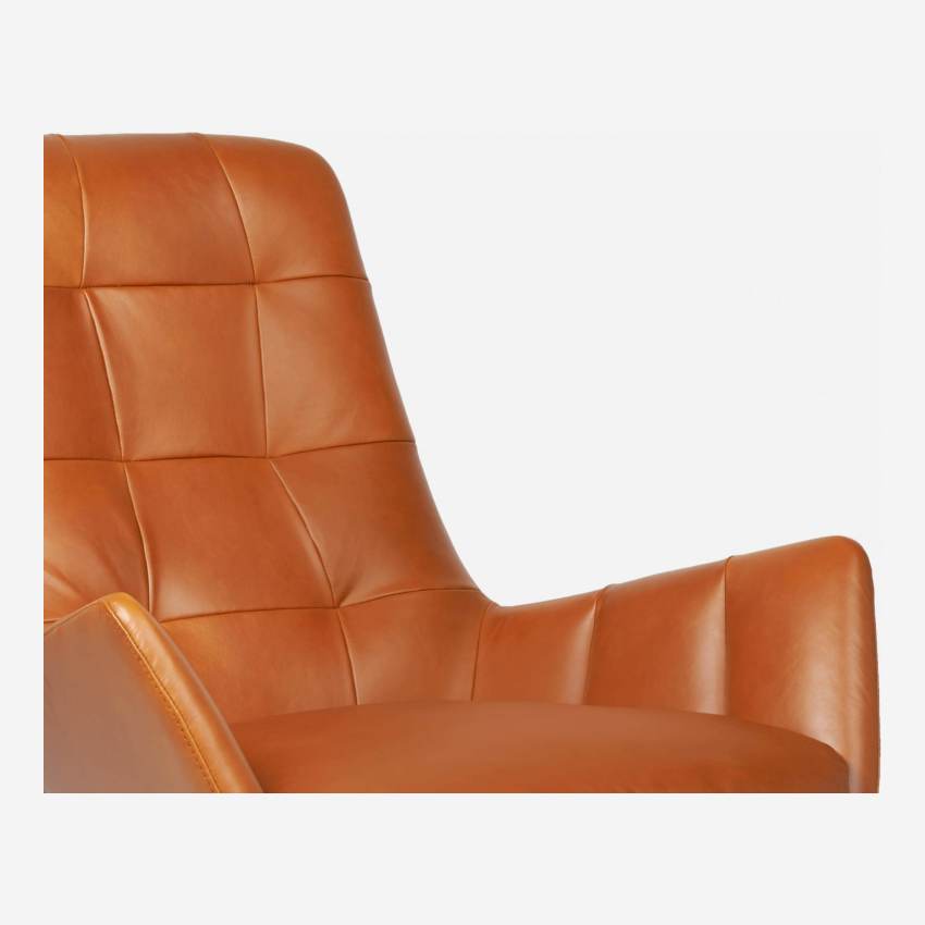 Sessel aus Vintage-Leder - Cognac - Schwarze Füße