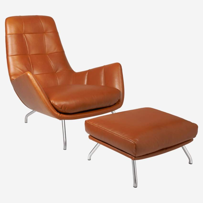Sessel aus Vintage-Leder - Cognac - Füße aus mattem Stahl