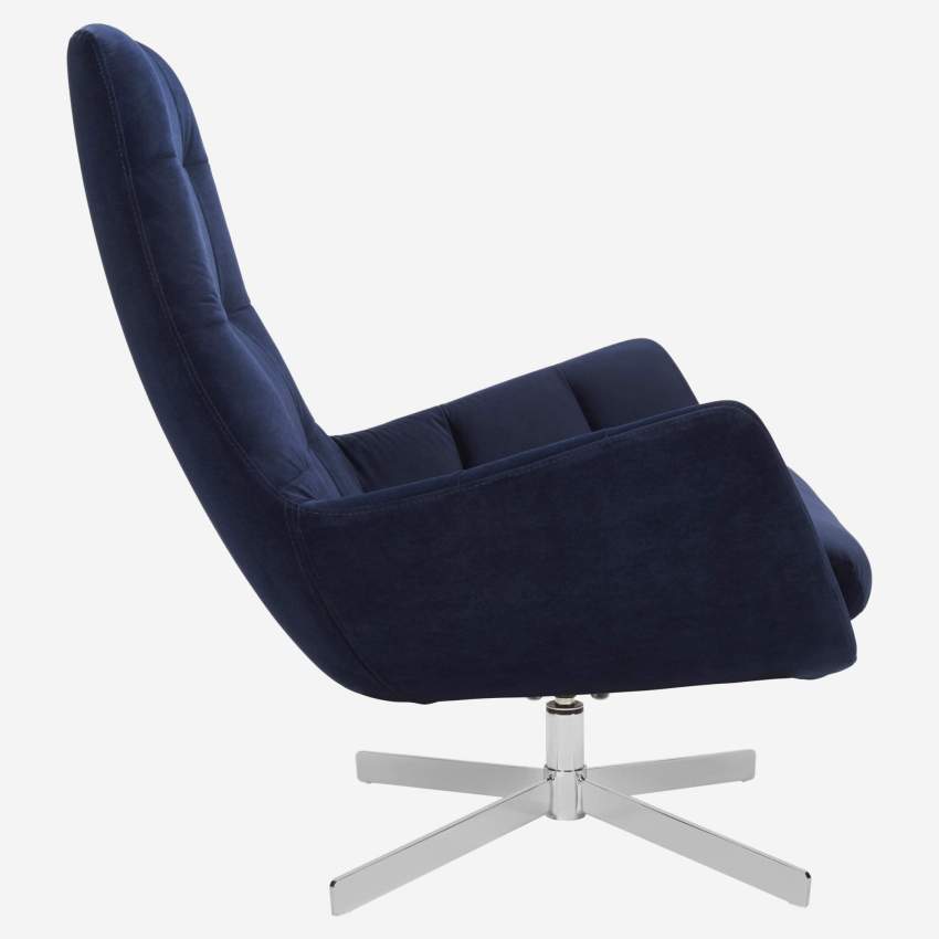 Armchair in Super Velvet fabric, dark blue with metal cross leg
