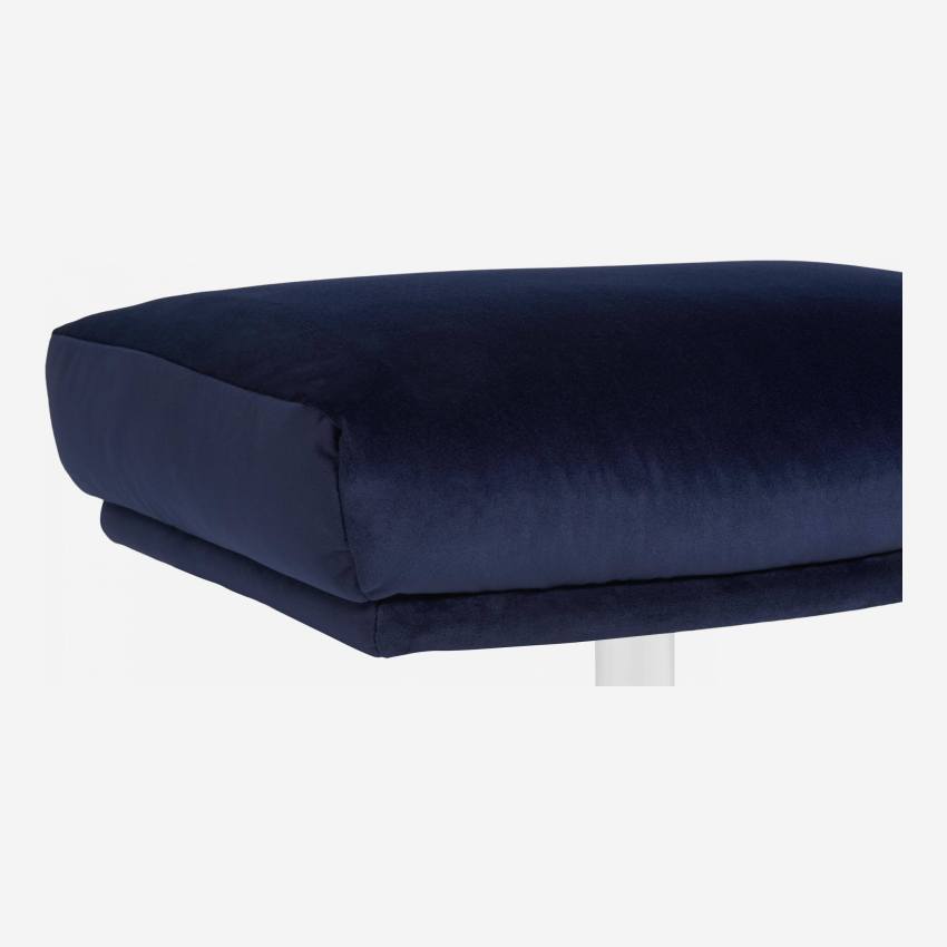 Footstool in Super Velvet fabric, dark blue with metal cross leg