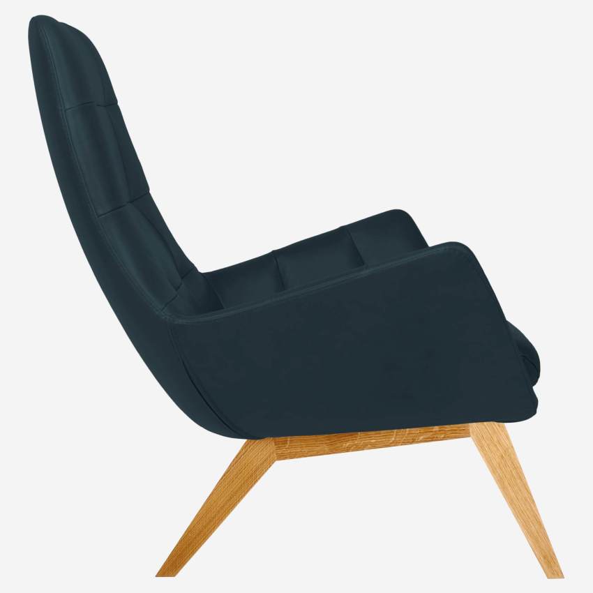 Sessel aus Vintage-Leder - Nachtblau - Eichenfüße
