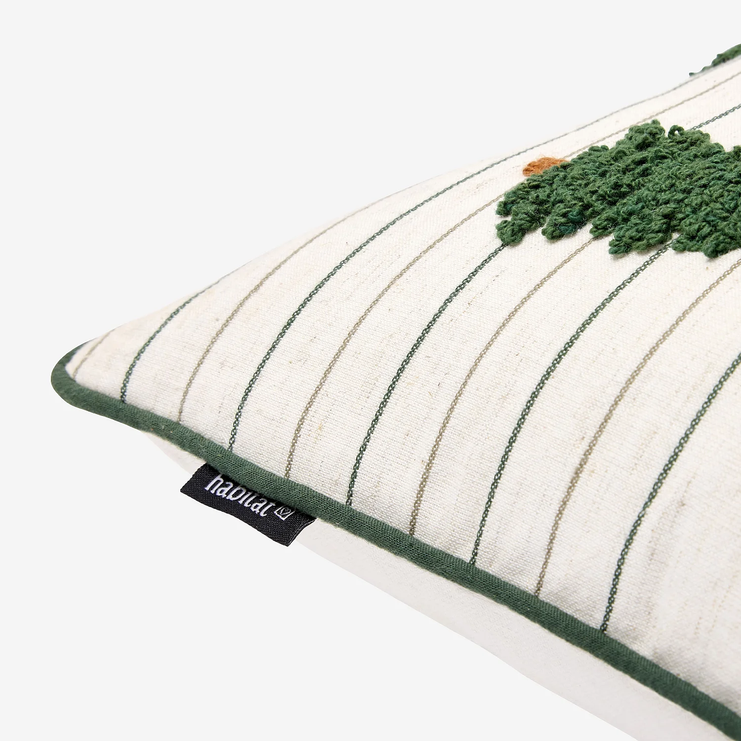 Coussin en coton et lin brodé - 30 x 50 cm - Écru et vert - 5