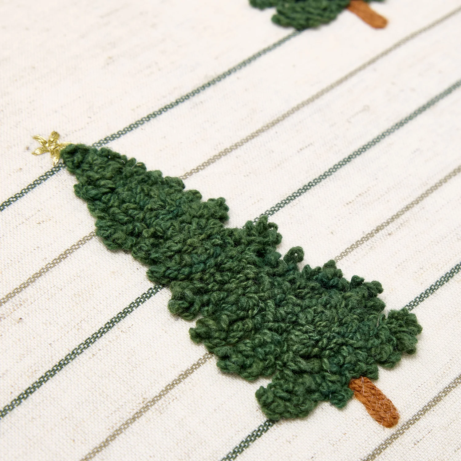 Coussin en coton et lin brodé - 30 x 50 cm - Écru et vert - 3