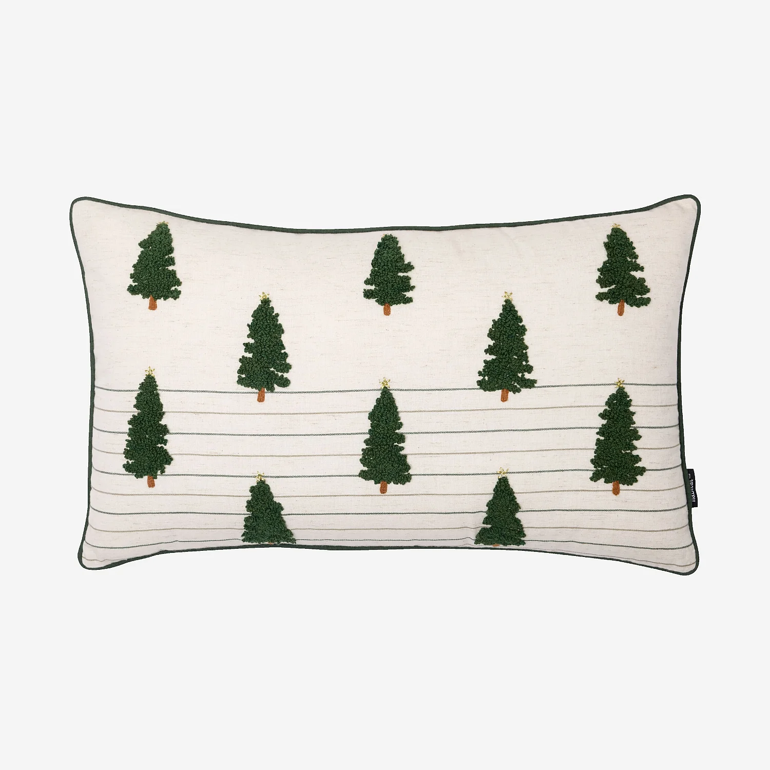 Coussin en coton et lin brodé - 30 x 50 cm - Écru et vert - 2