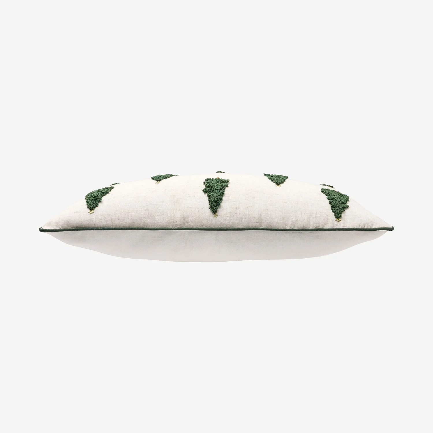 Coussin en coton et lin brodé - 30 x 50 cm - Écru et vert - 7