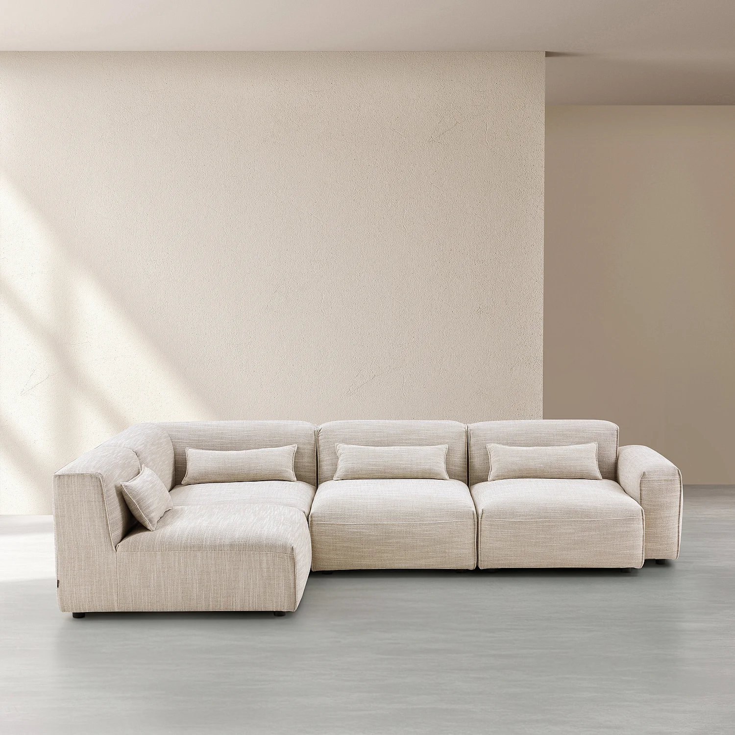 Grande divano angolare sinistro modulare in tessuto - Beige mélange - 1