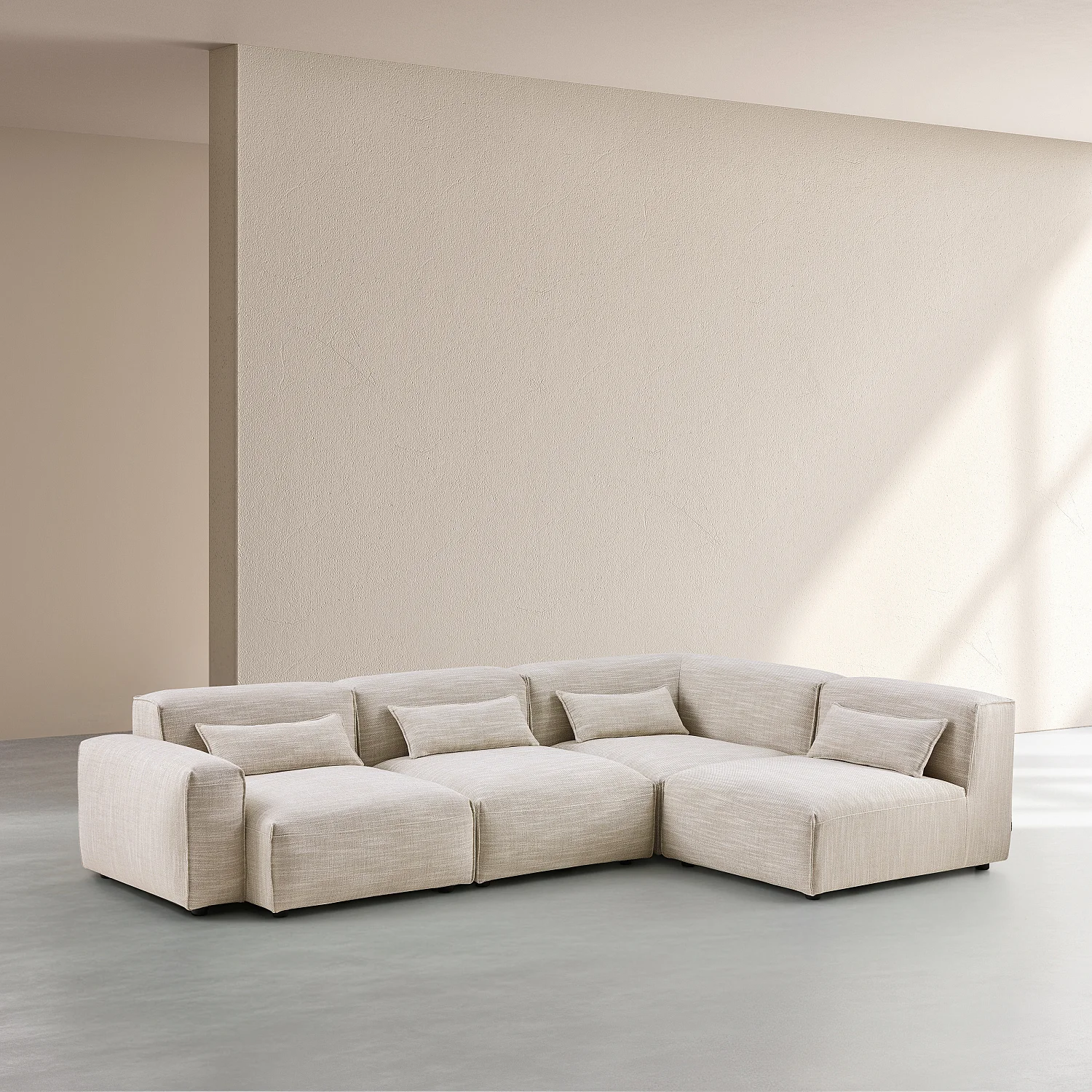 Grande divano angolare destro modulare in tessuto - Beige mélange - 3