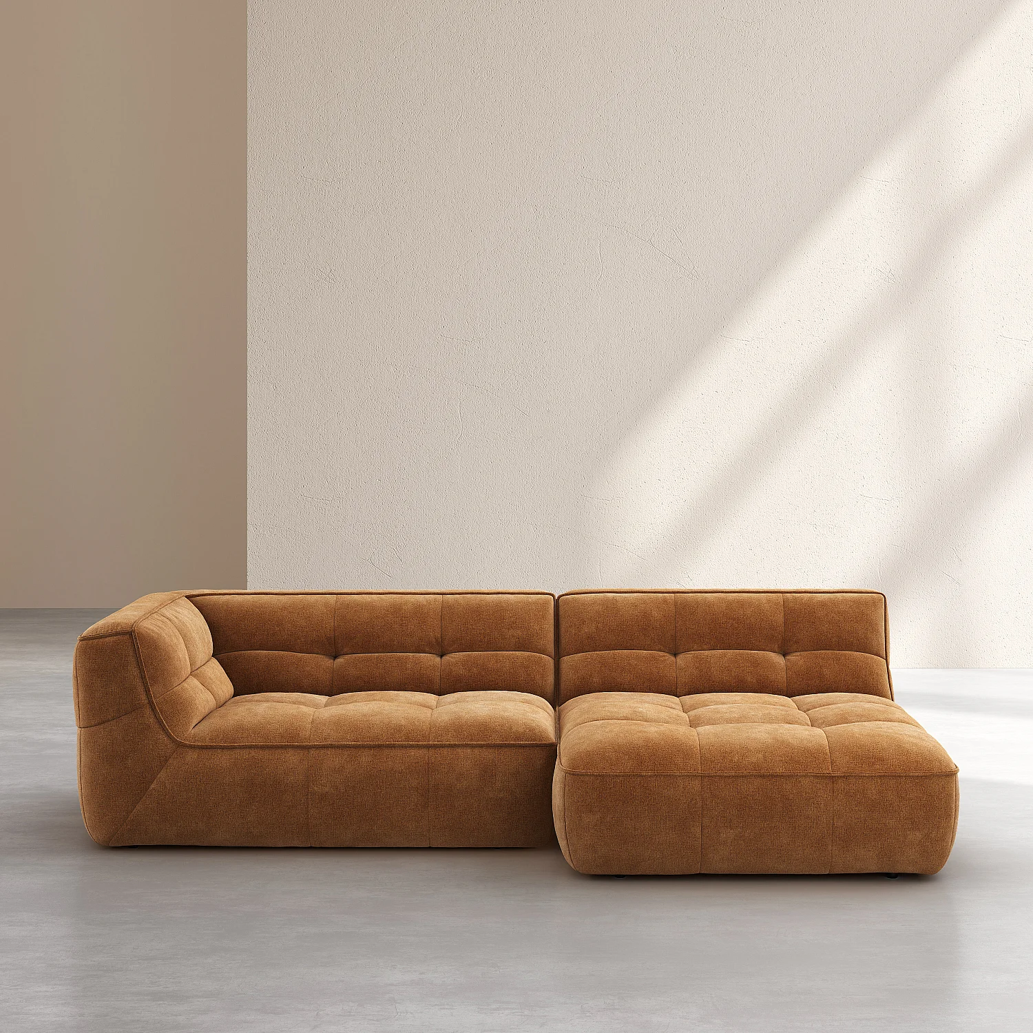 Canapé d'angle droit modulable en tissu - Ocre foncé - 4