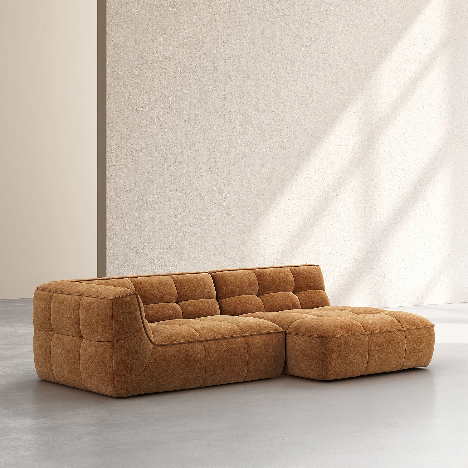 Canapé d'angle droit modulable en tissu - Ocre foncé - 3