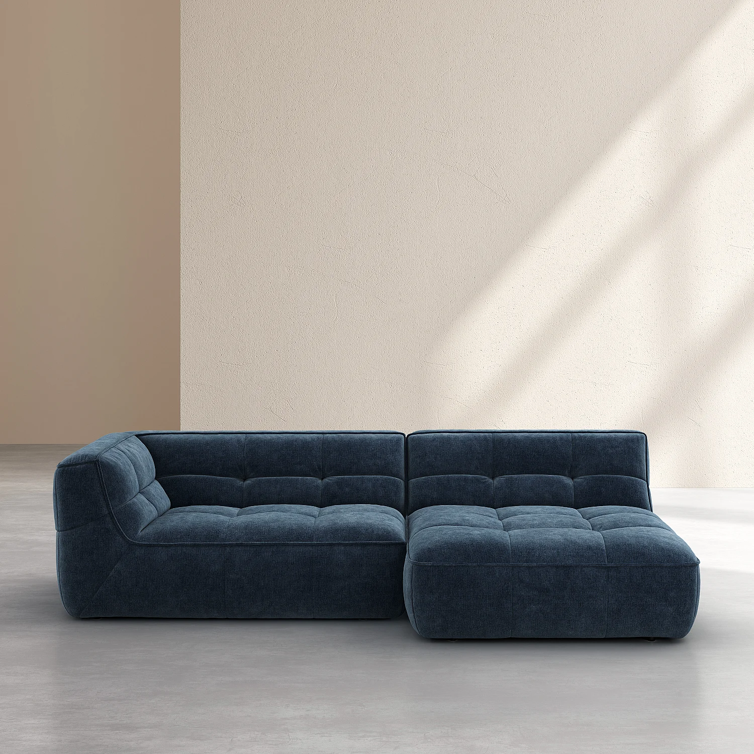 Canapé d'angle droit modulable en tissu - Bleu océan - 4