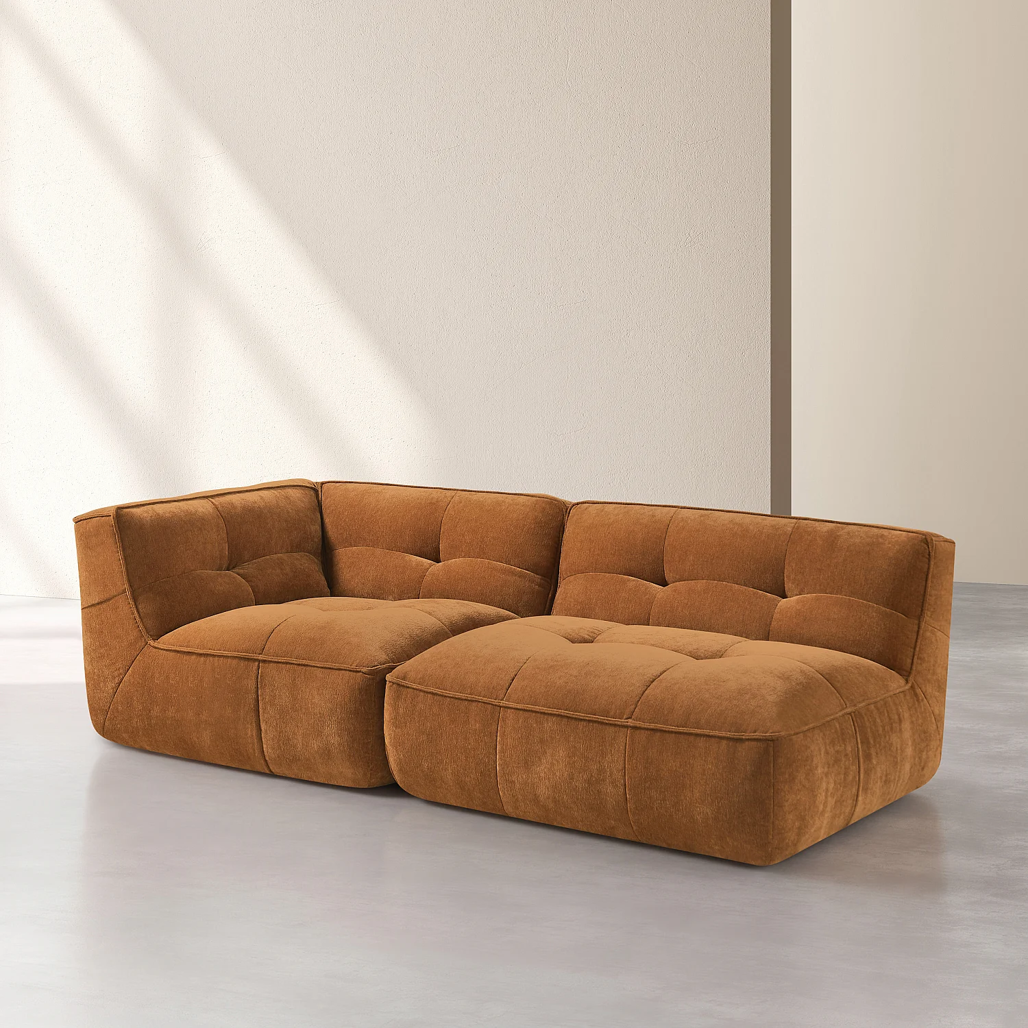 Méridienne droite modulable en tissu - Ocre foncé - 2