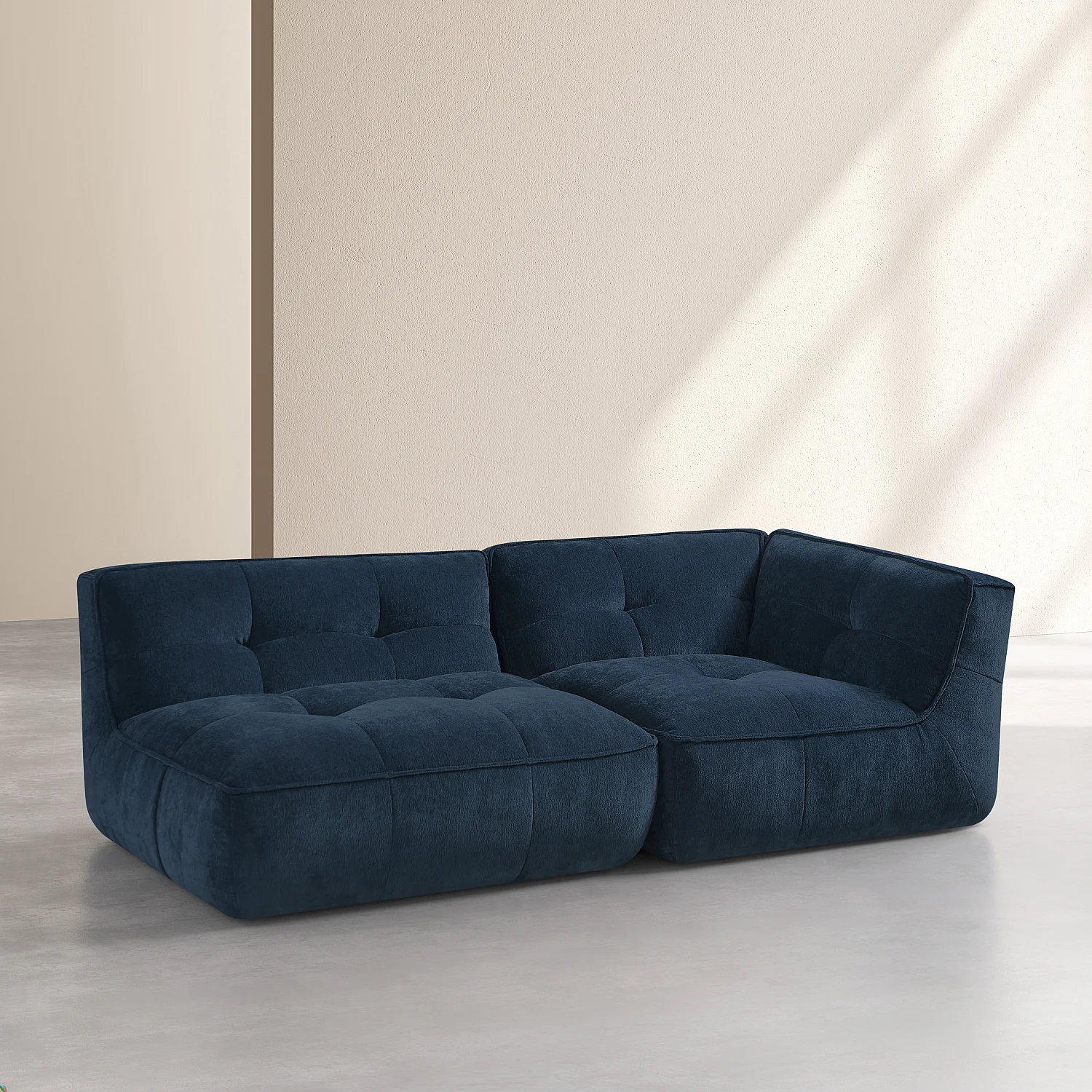 Méridienne gauche modulable en tissu - Bleu océan - 2
