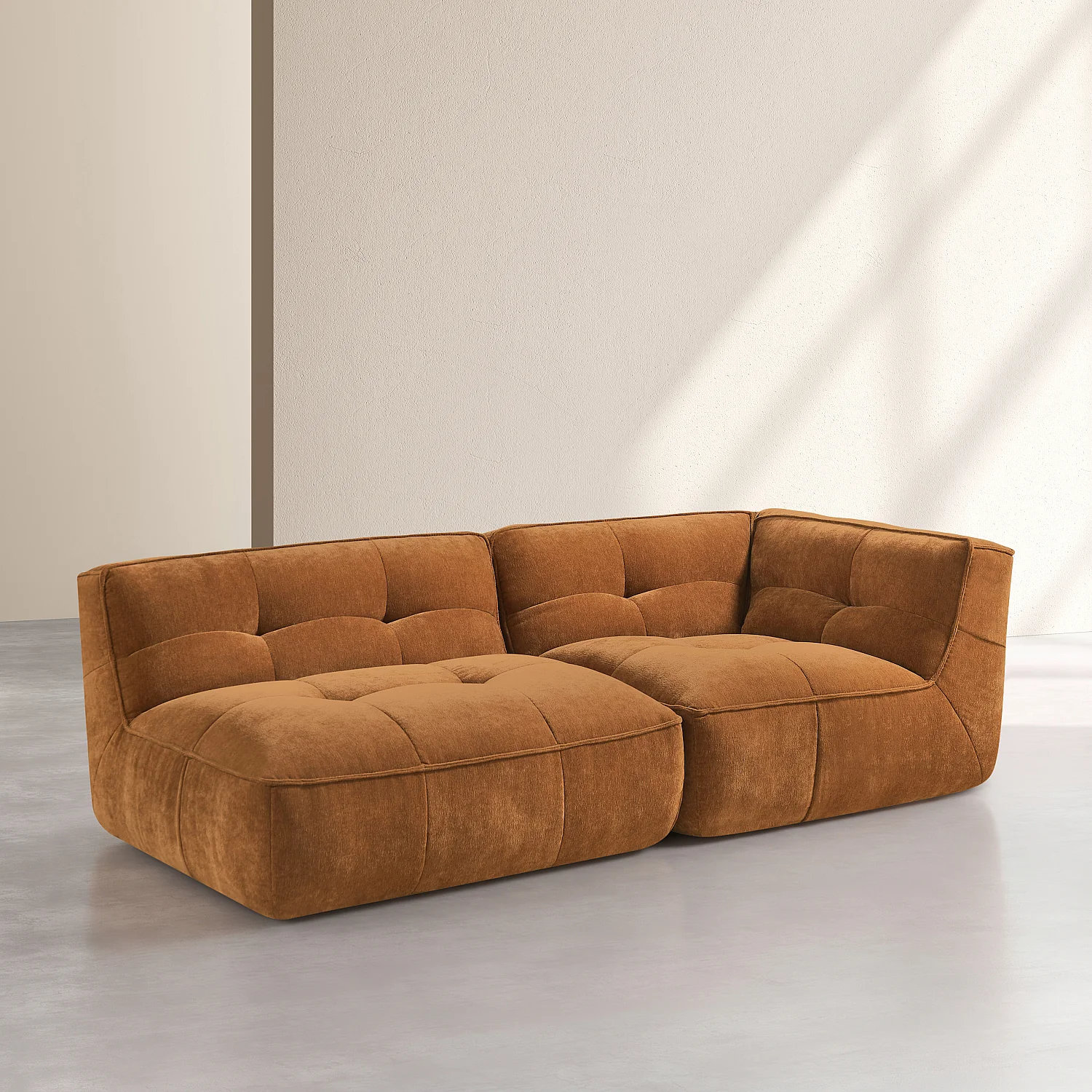 Méridienne gauche modulable en tissu - Ocre foncé - 2