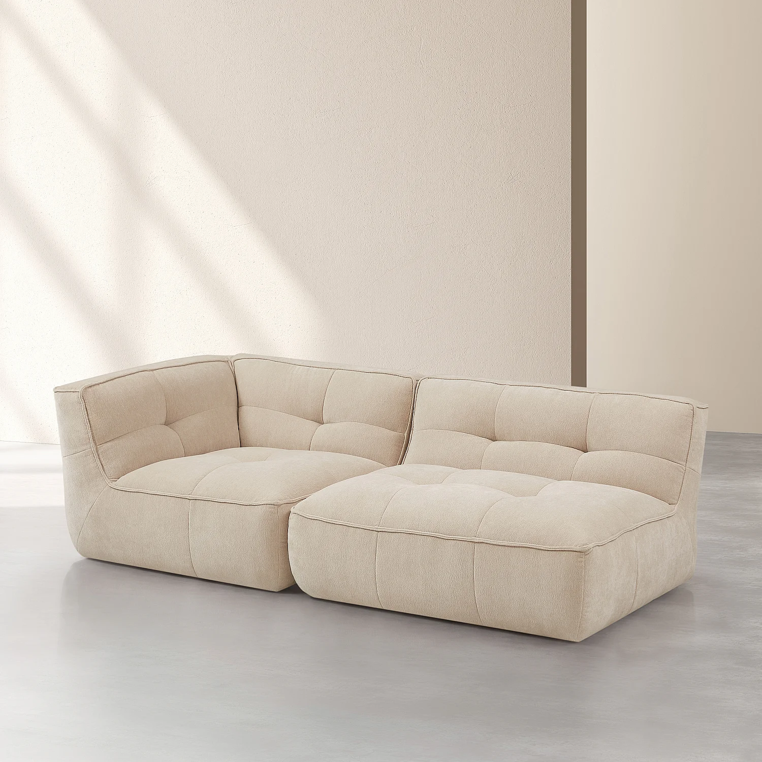 Méridienne gauche modulable en tissu - Sable - 3