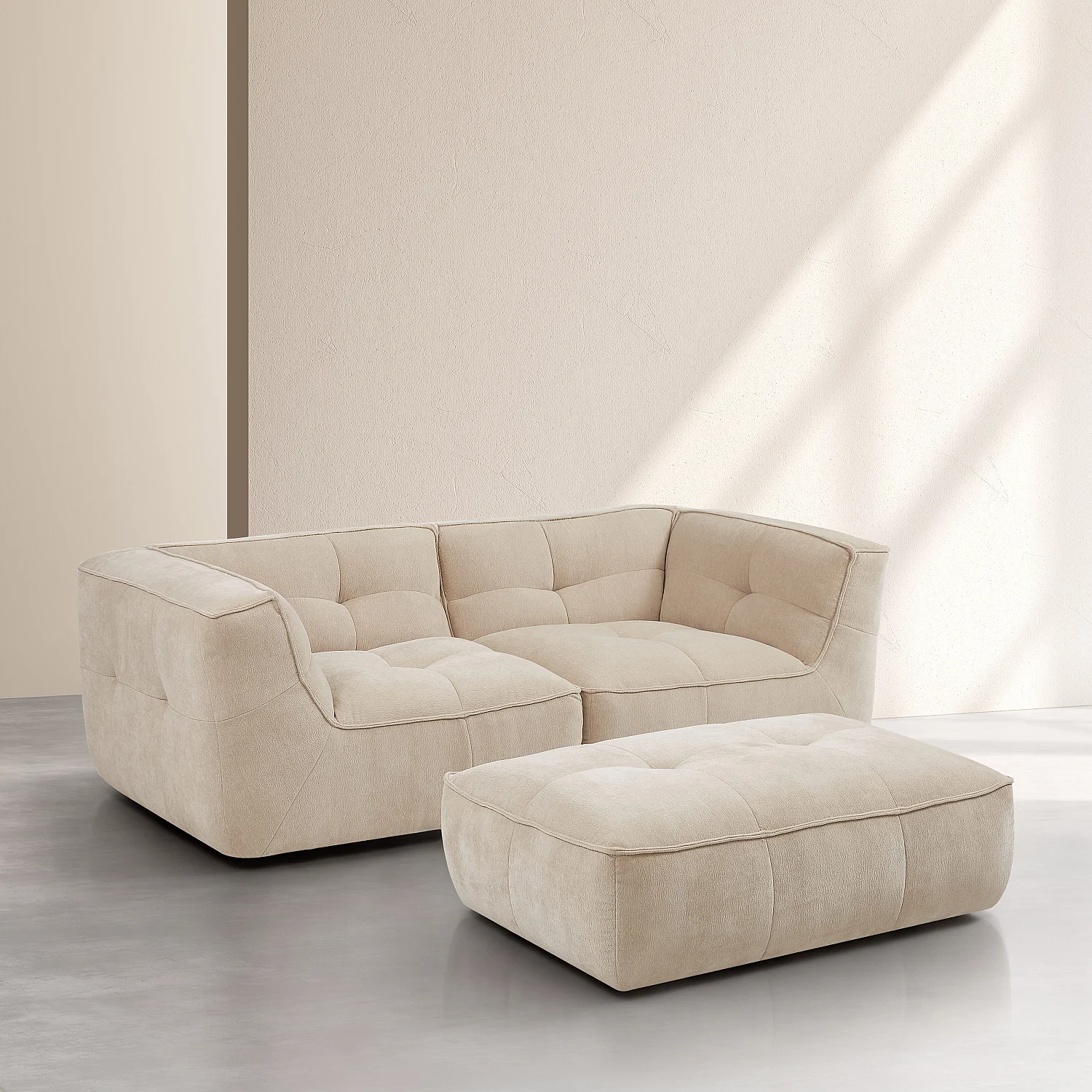 Canapé 3 places modulable avec repose-pieds en tissu - Sable - 2