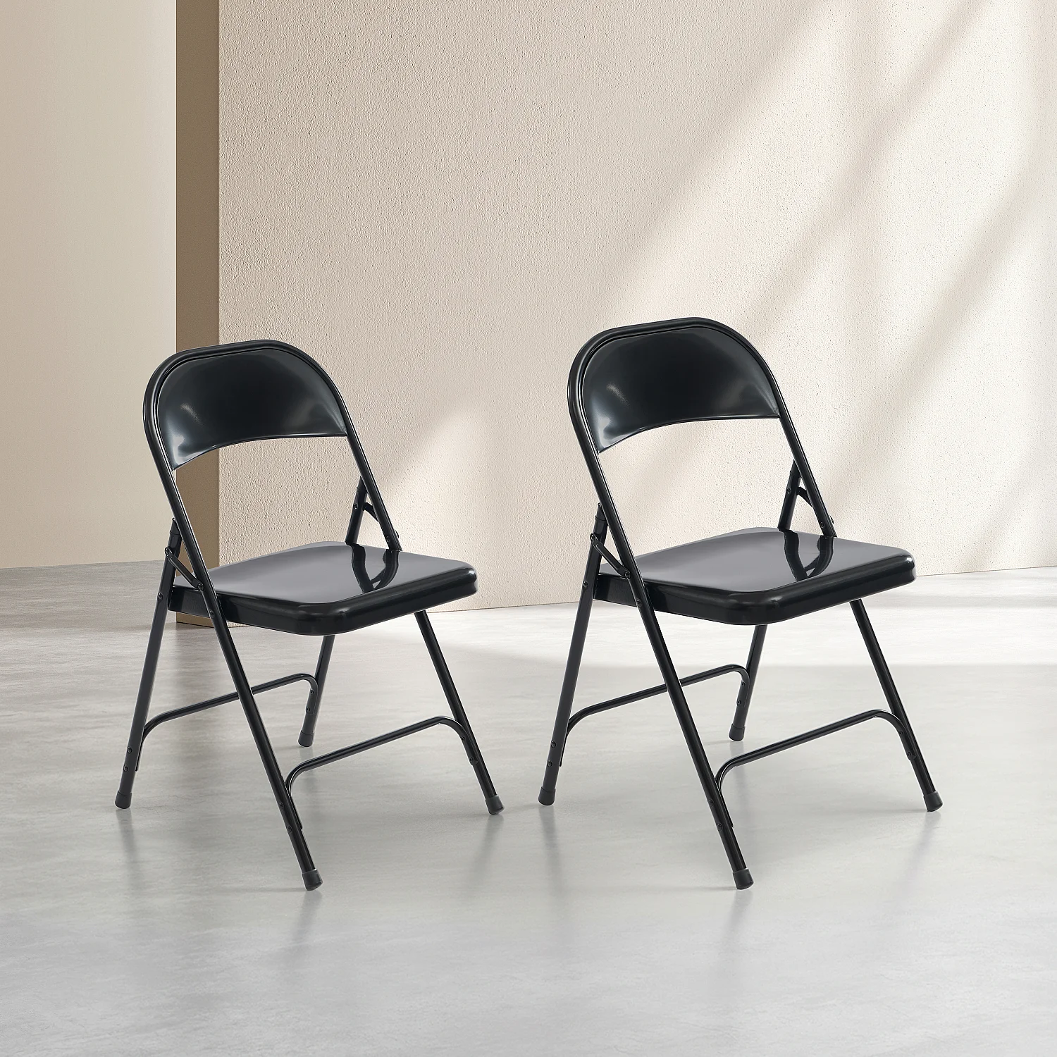 Lot de 2 chaises pliantes en acier laqué - Noir - 2